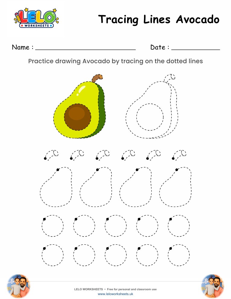 Tracing Lines Avocado Worksheet worksheet preview