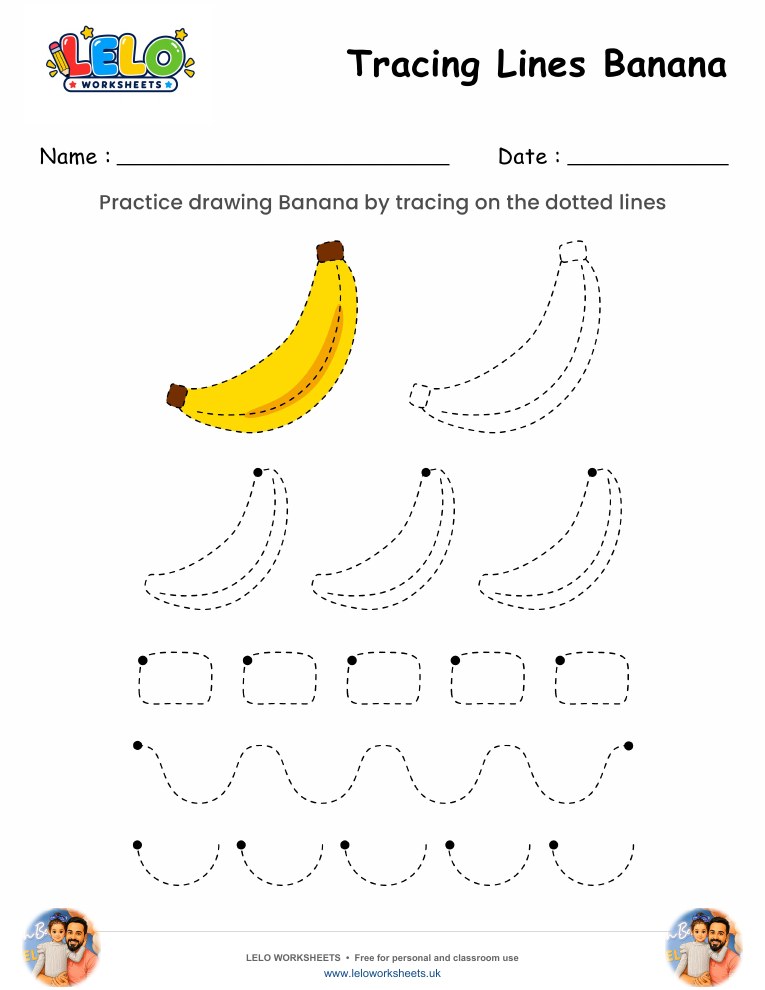 Tracing Lines Banana Worksheet worksheet preview