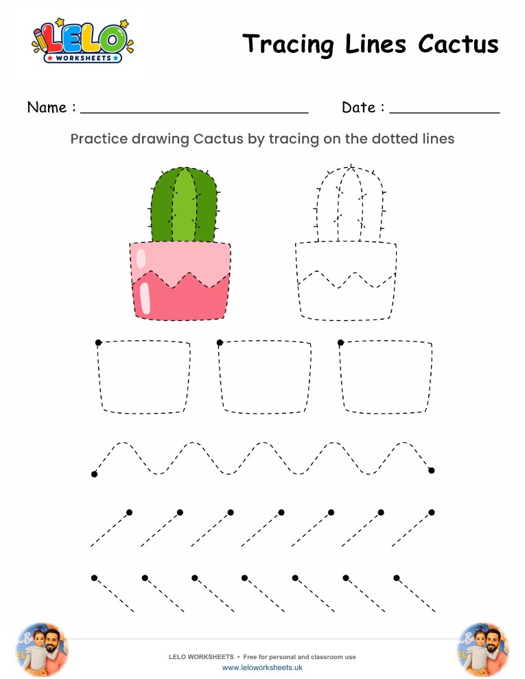 Tracing Lines Cactus Worksheet worksheet preview