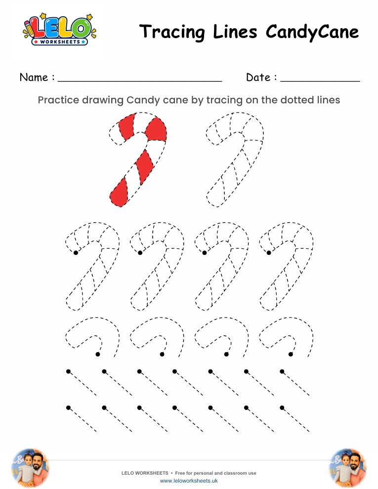 Tracing Lines Candy cane Worksheet worksheet preview