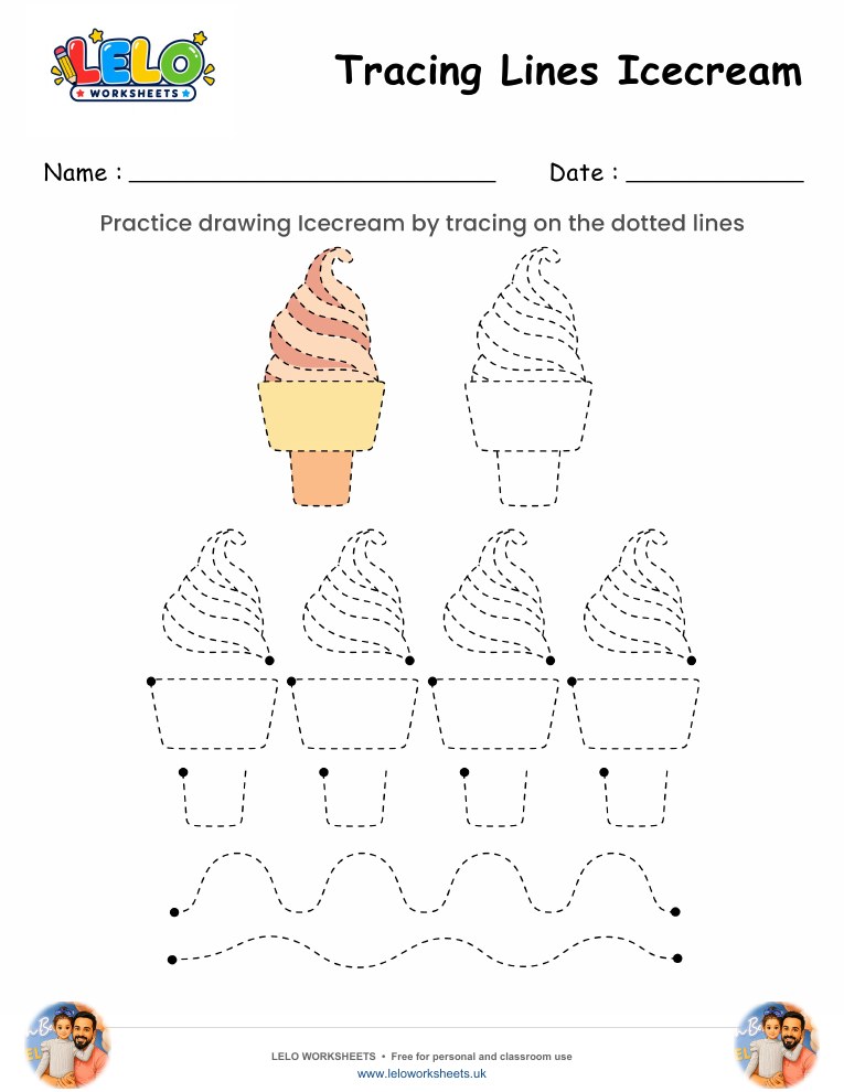 Tracing Lines Icecream Worksheet worksheet preview