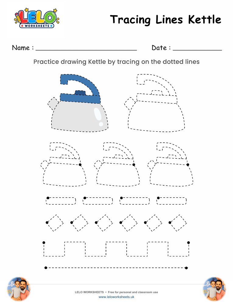 Tracing Lines Kettle Worksheet worksheet preview