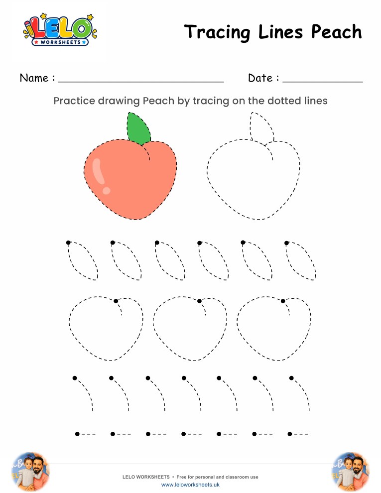 Tracing Lines Peach Worksheet worksheet preview