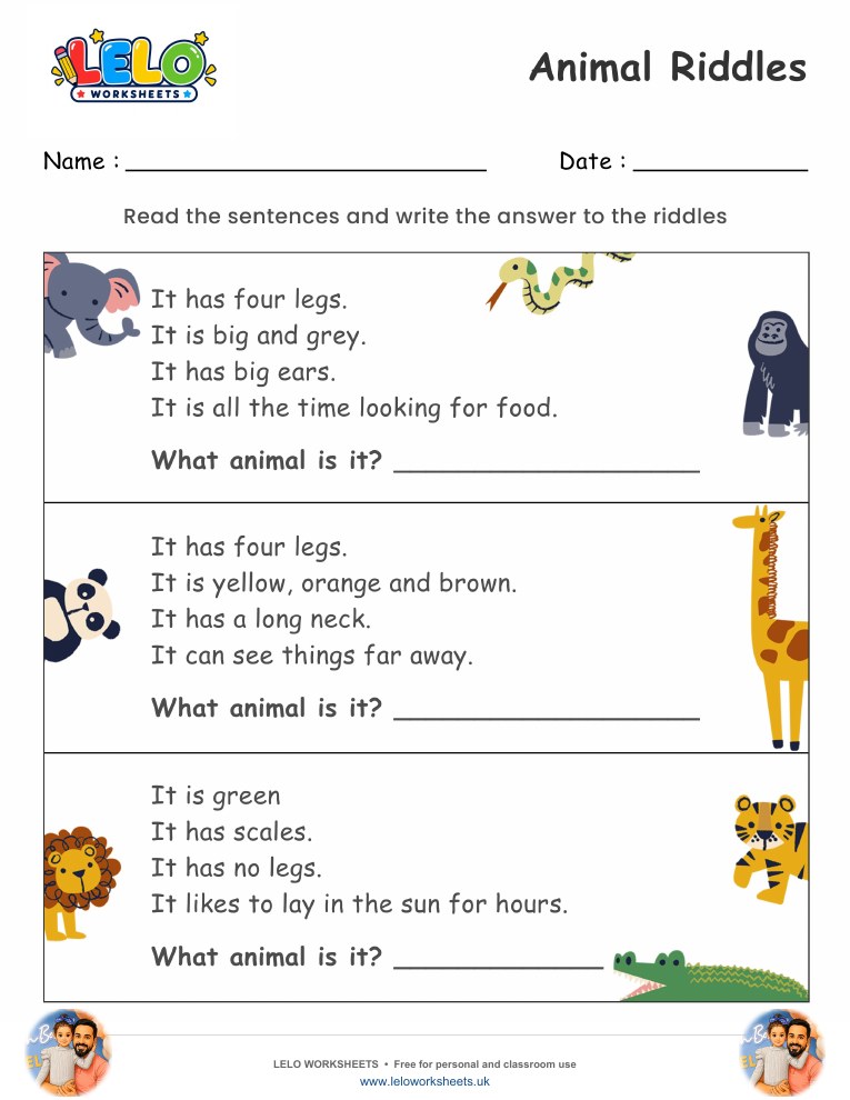 Animal Riddles Worksheet worksheet preview