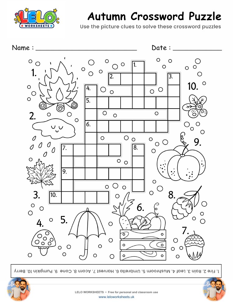 Autumn Crossword Puzzle Worksheet worksheet preview