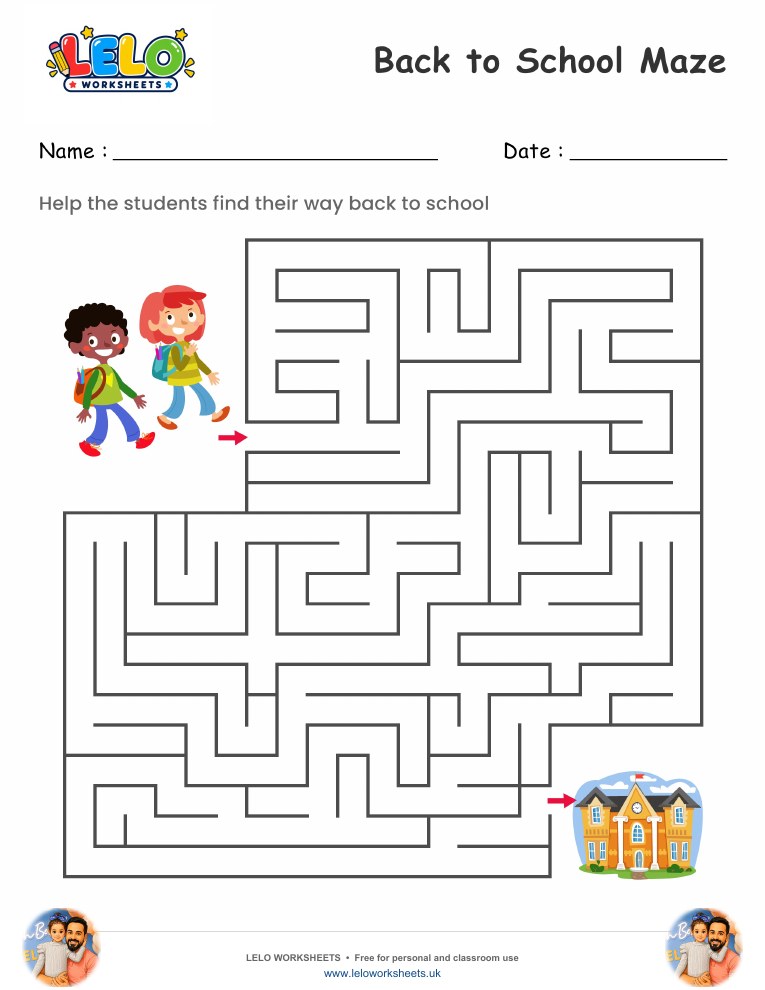 Back to School Maze worksheet worksheet preview