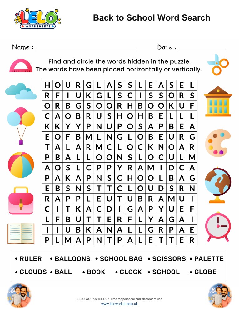 Back to School Word Search puzzle worksheet preview