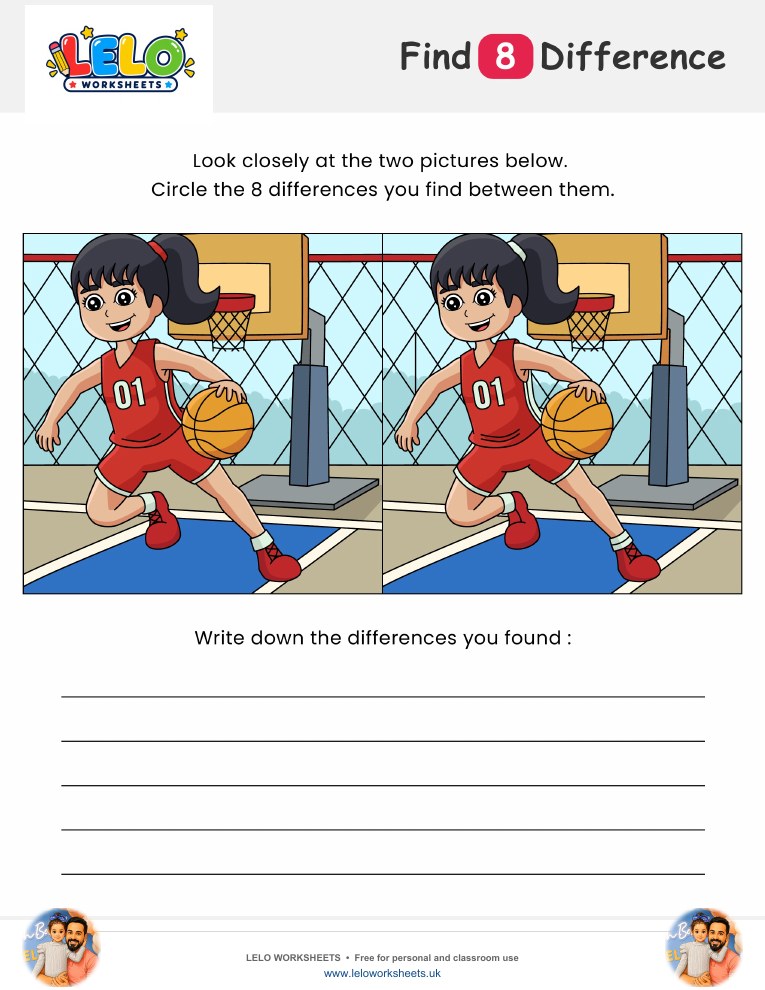 Basketball Spot the Difference Worksheet worksheet preview