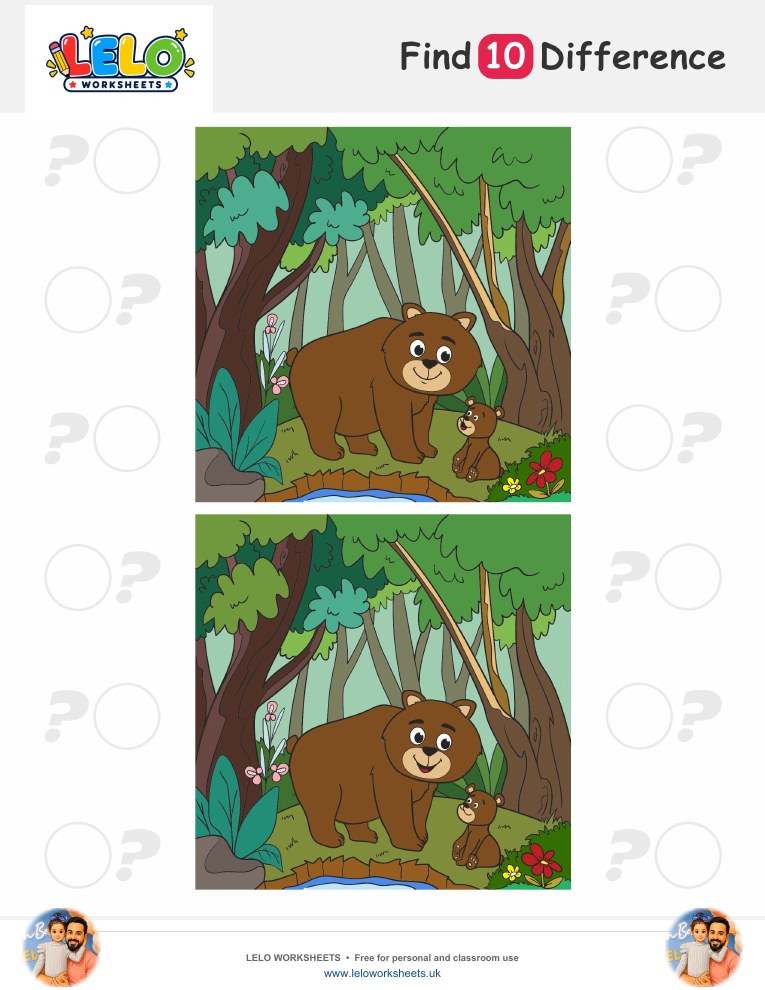 Bear Spot the Difference Worksheet worksheet preview