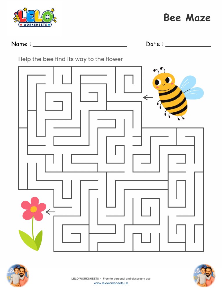Bee Maze worksheet worksheet preview