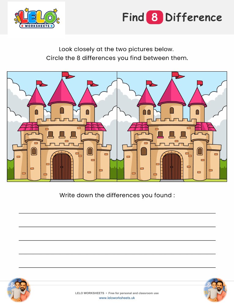 Castle Spot the Difference Worksheet worksheet preview