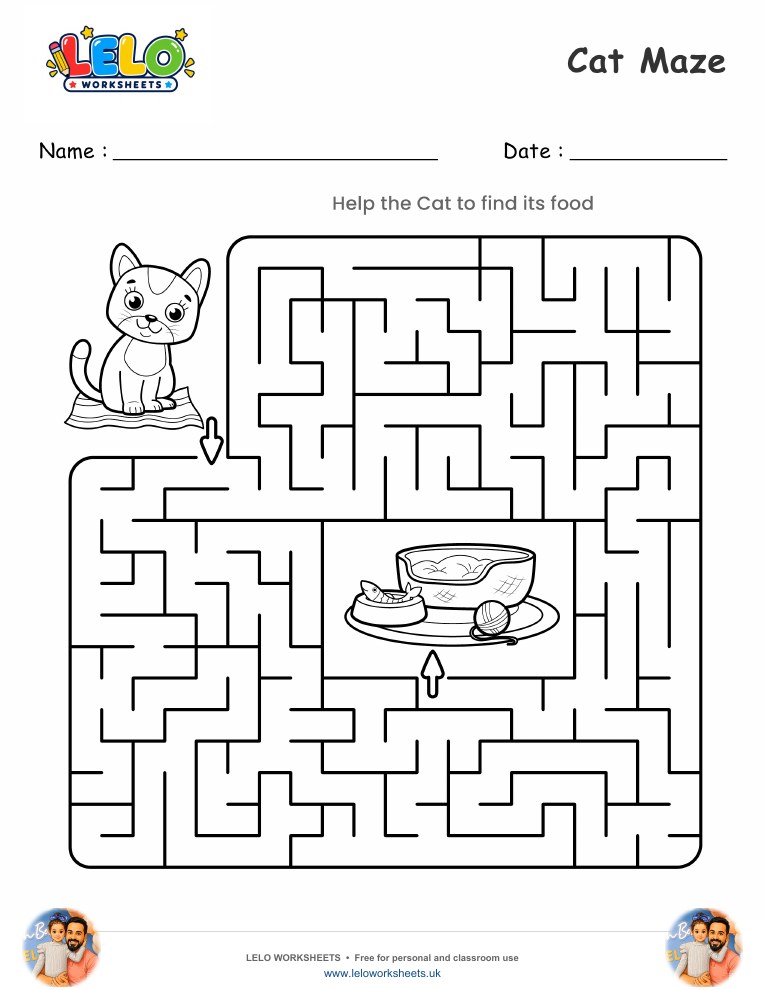 Cat Maze worksheet worksheet preview