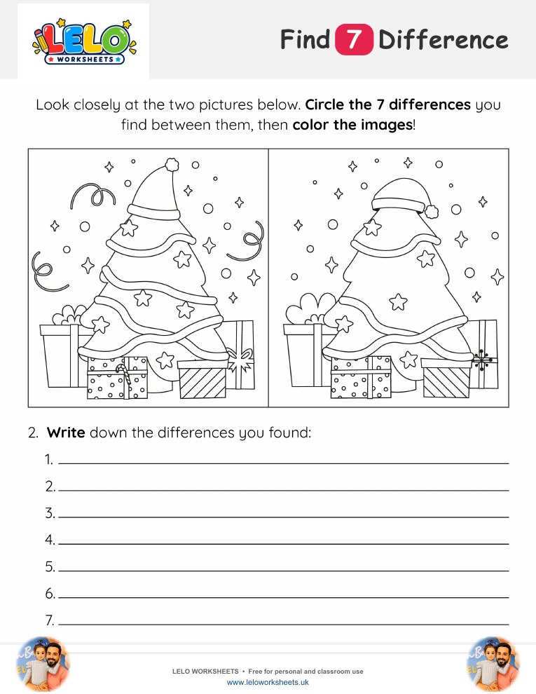 Christmas Spot the Difference Worksheet worksheet preview