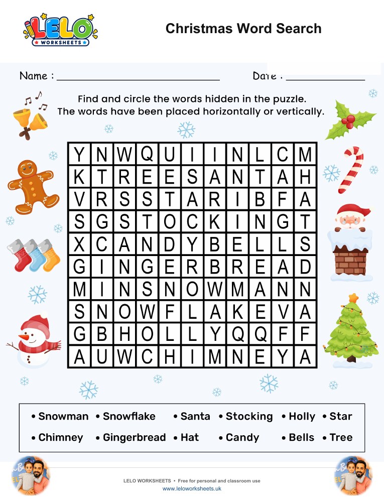 Christmas Word Search puzzle worksheet preview