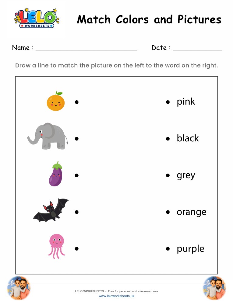 Color and Picture Matching Worksheet 1 worksheet preview