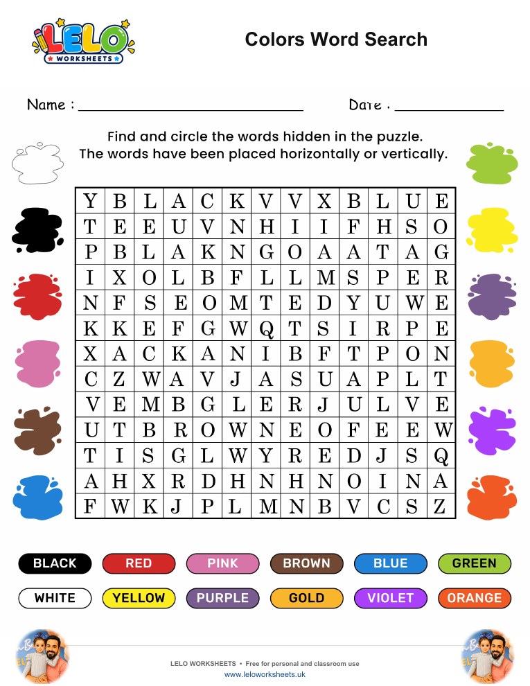 Colors Word Search puzzle worksheet preview