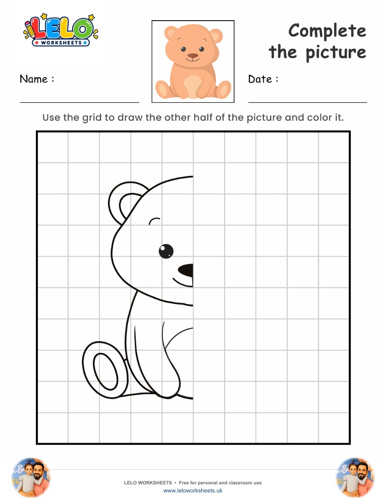 Complete the picture Bear worksheet worksheet preview