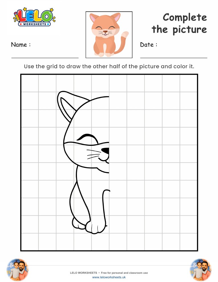 Complete the picture Cat worksheet worksheet preview