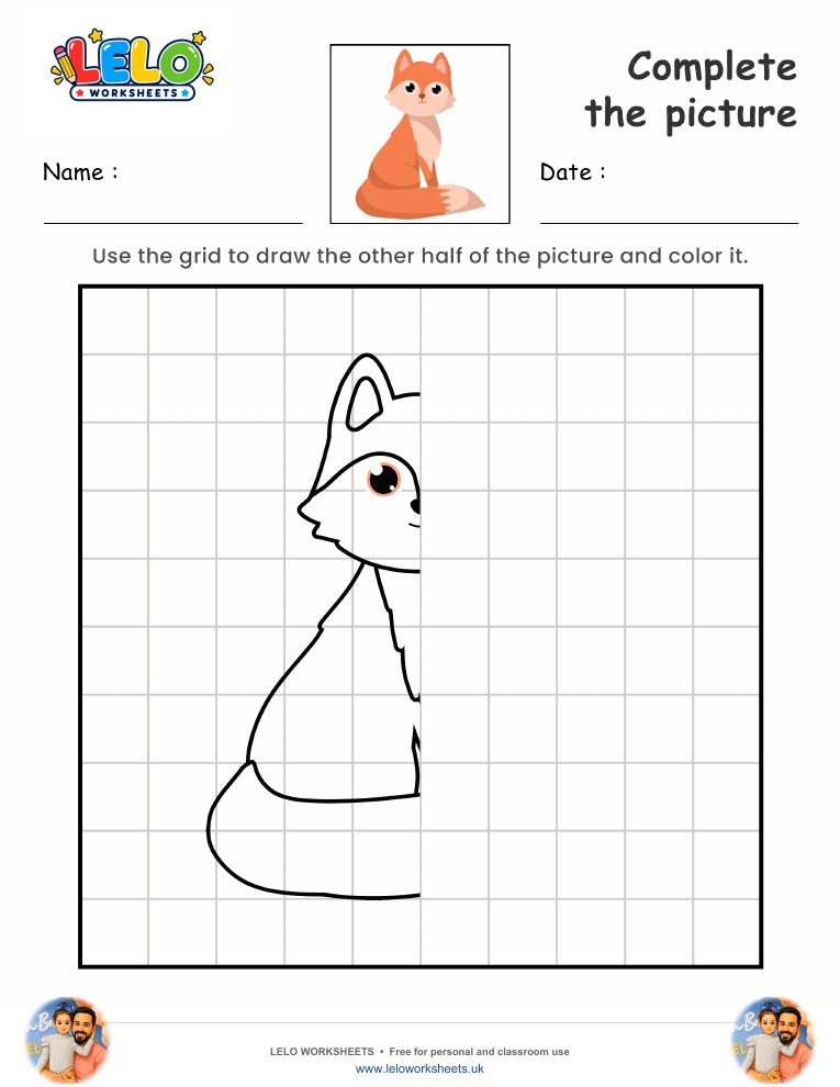 Complete the picture Fox worksheet worksheet preview