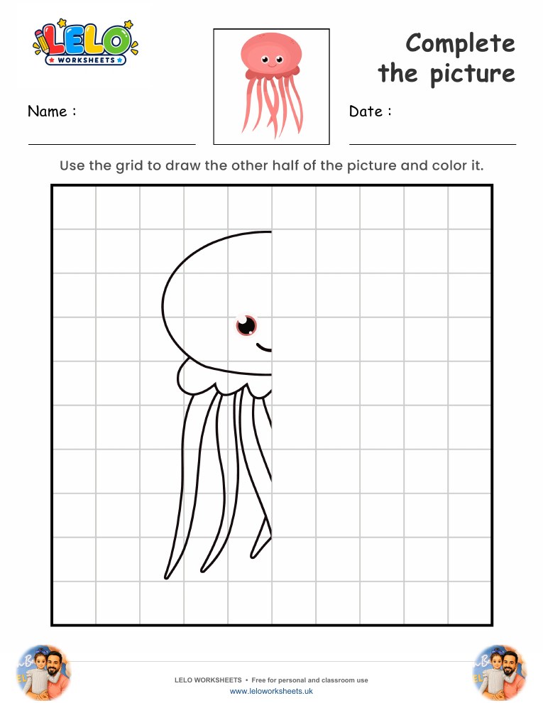 Complete the picture Jellyfish worksheet worksheet preview