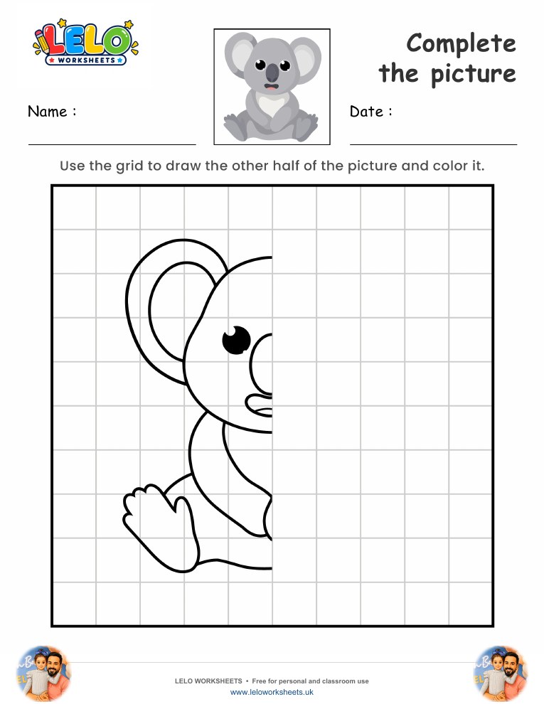 Complete the picture koala worksheet worksheet preview