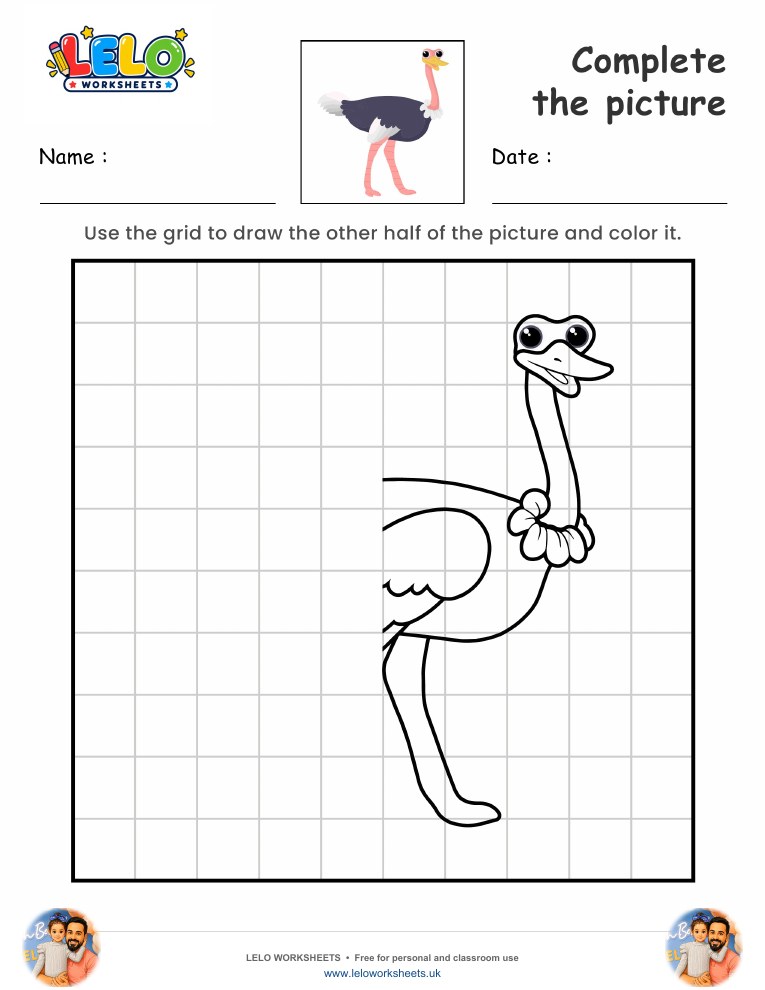 Complete the picture Ostrich worksheet worksheet preview