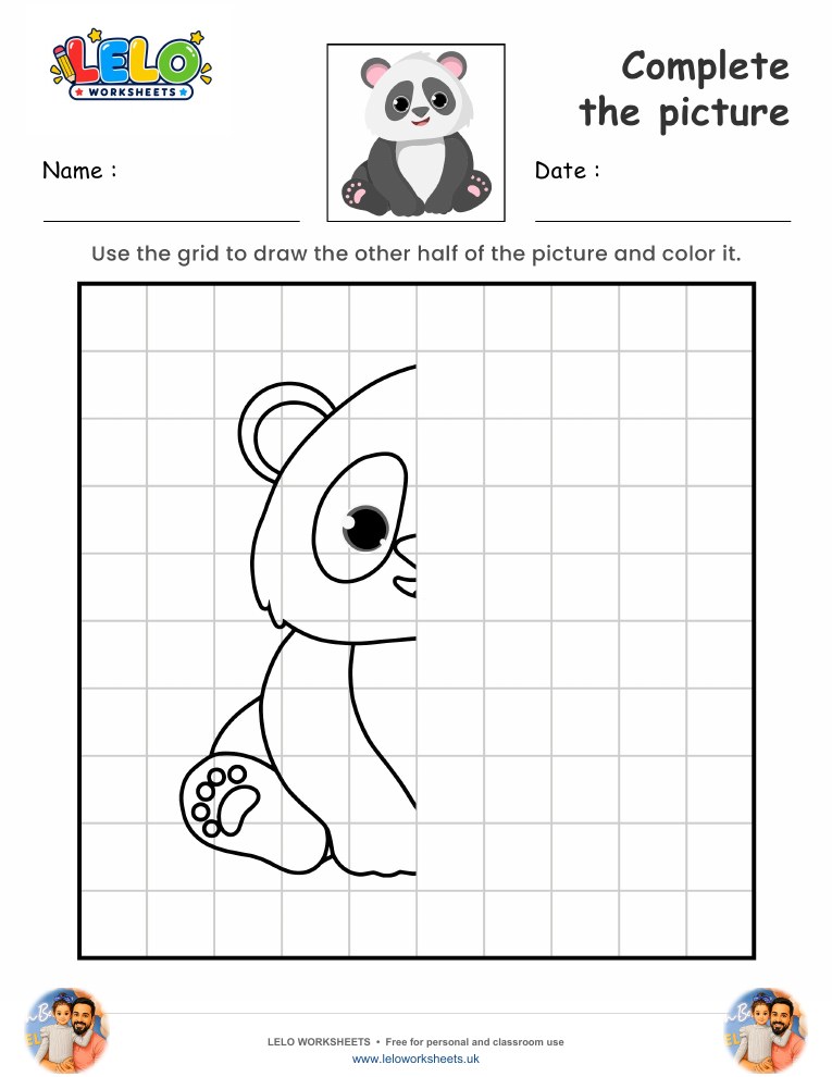 Complete the picture Panda worksheet worksheet preview