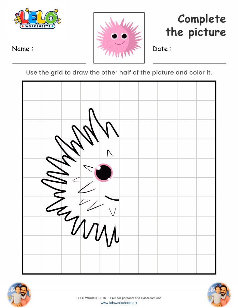 Complete the picture Urchin worksheet worksheet preview