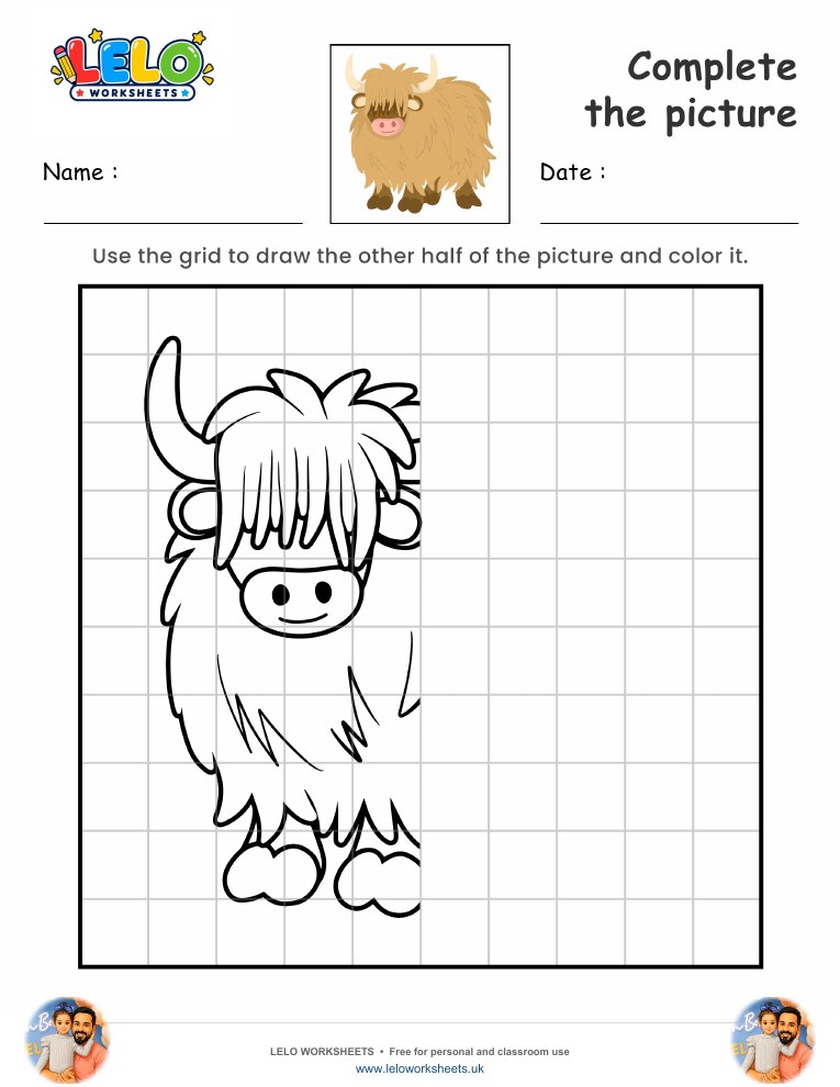 Complete the picture Yak worksheet worksheet preview