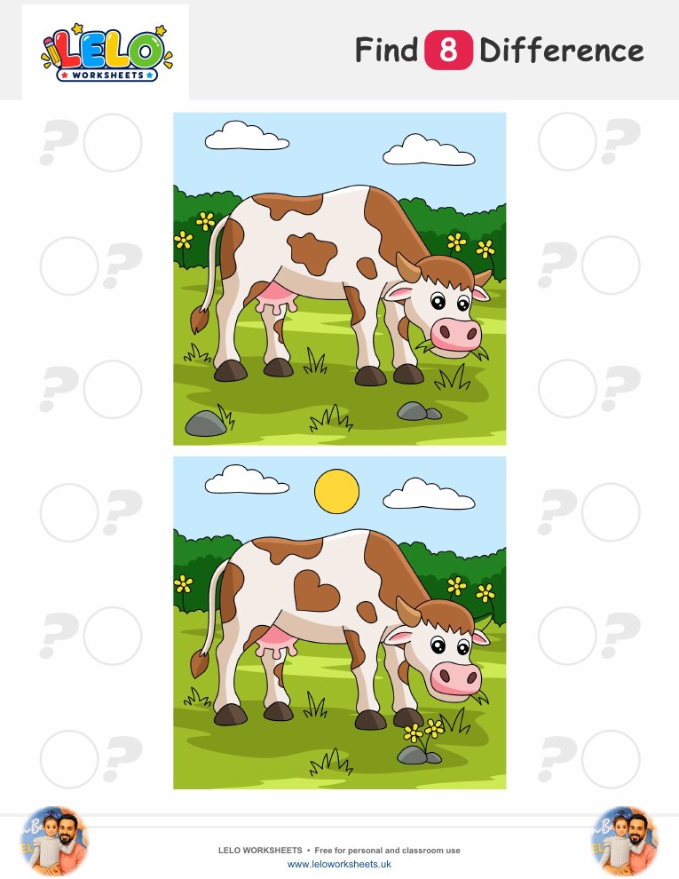 Cow Farm Spot the Difference Worksheet worksheet preview