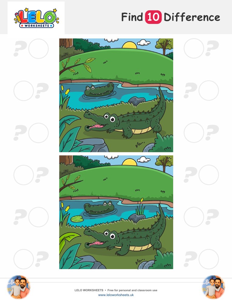 Crocodile Spot the Difference Worksheet worksheet preview