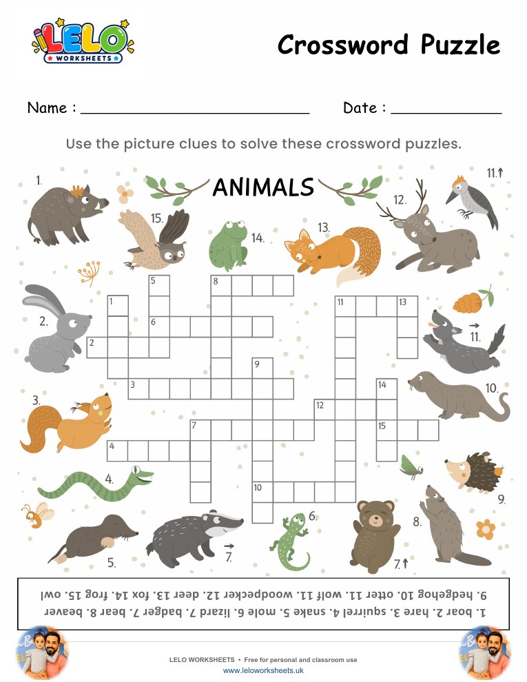 Crossword Puzzle Animals Worksheet worksheet preview
