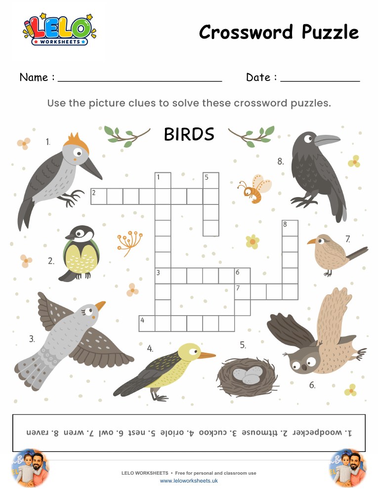 Crossword Puzzle Birds Worksheet worksheet preview