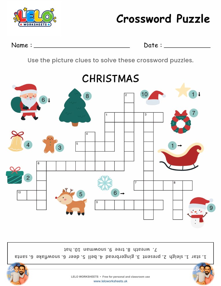 Crossword Puzzle Christmas Worksheet worksheet preview