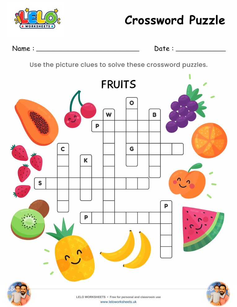 Crossword Puzzle Fruits Worksheet worksheet preview