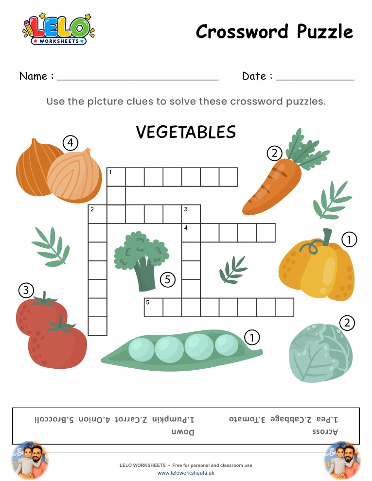 Crossword Puzzle Vegetables Worksheet worksheet preview