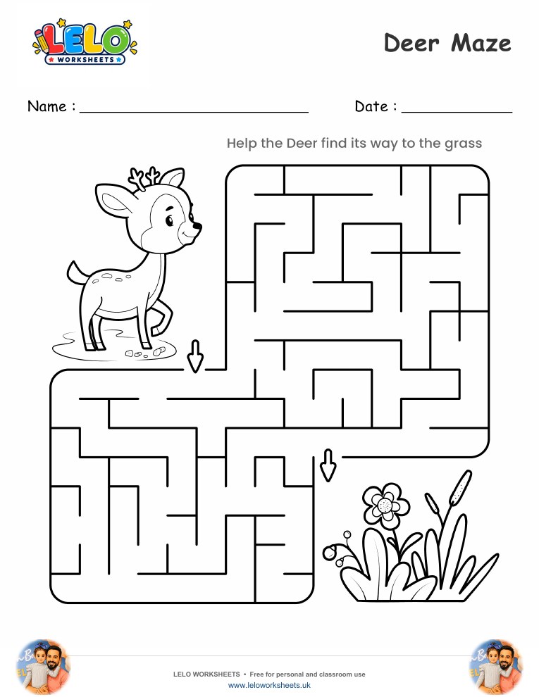 Deer Maze worksheet worksheet preview
