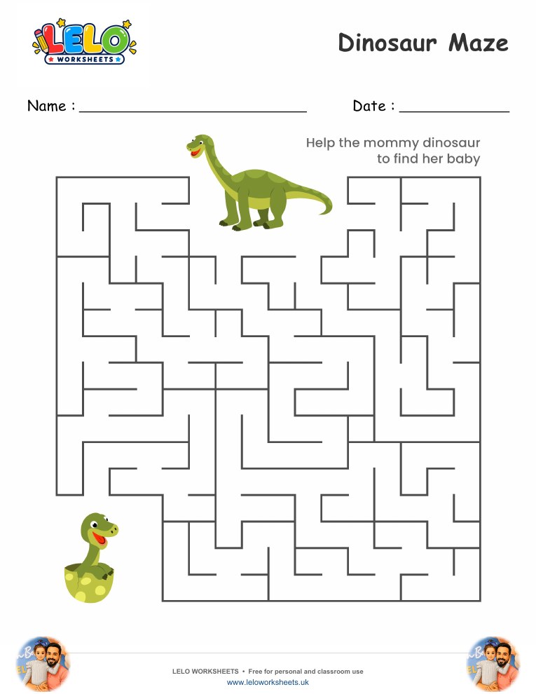 Dinosaur Maze worksheet worksheet preview
