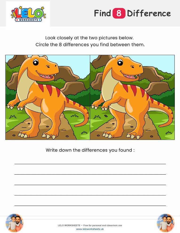 Dinosaur Spot the Difference Worksheet worksheet preview