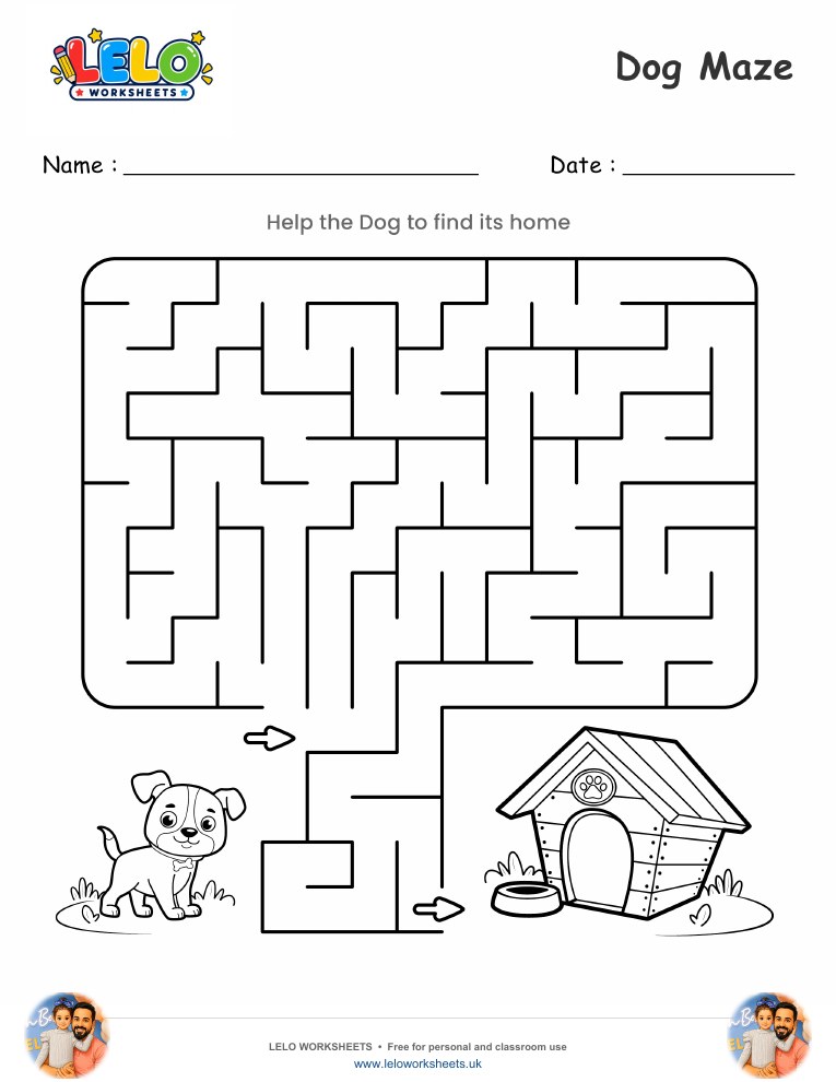 Dog Maze worksheet worksheet preview