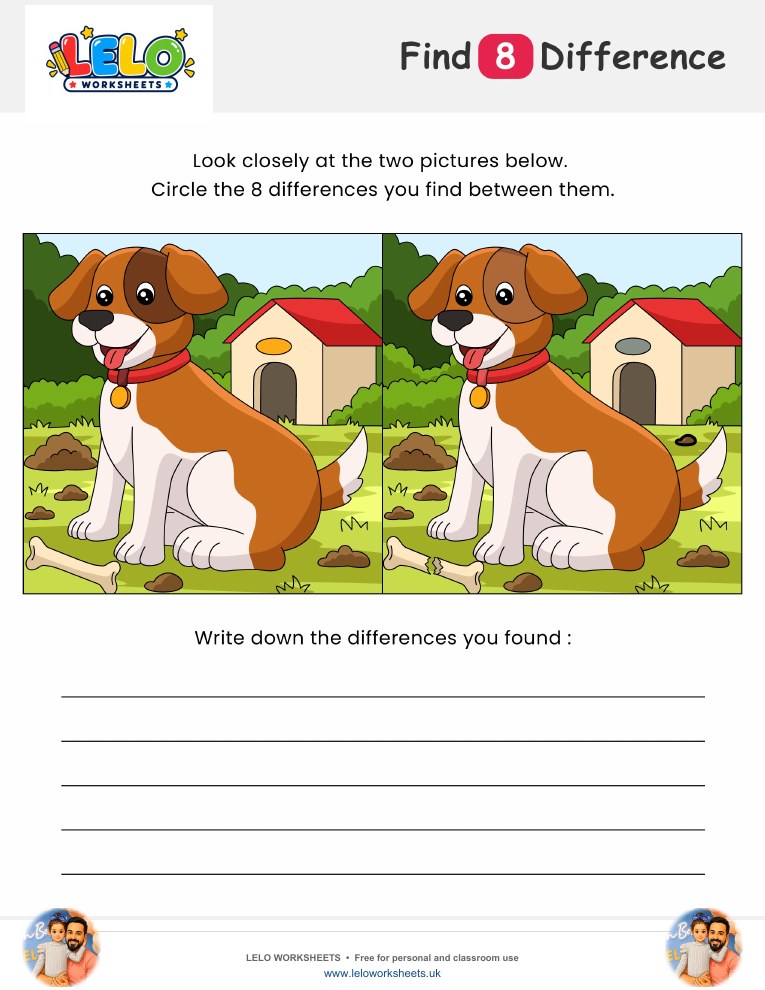 Dog Spot the Difference Worksheet worksheet preview