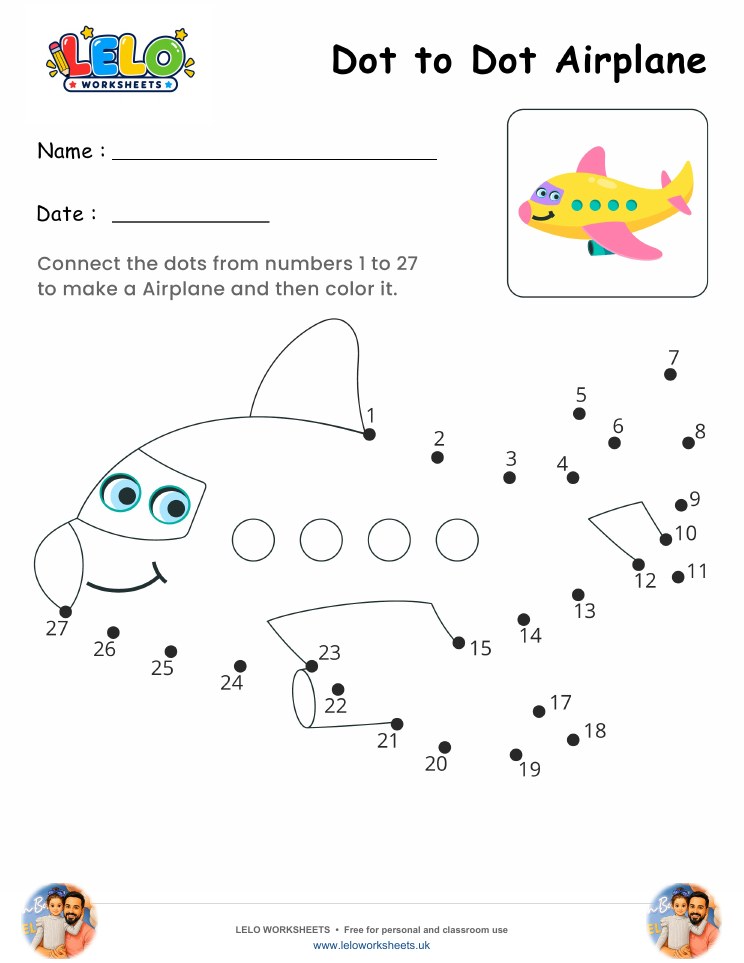 Dot to Dot Airplane Worksheet worksheet preview