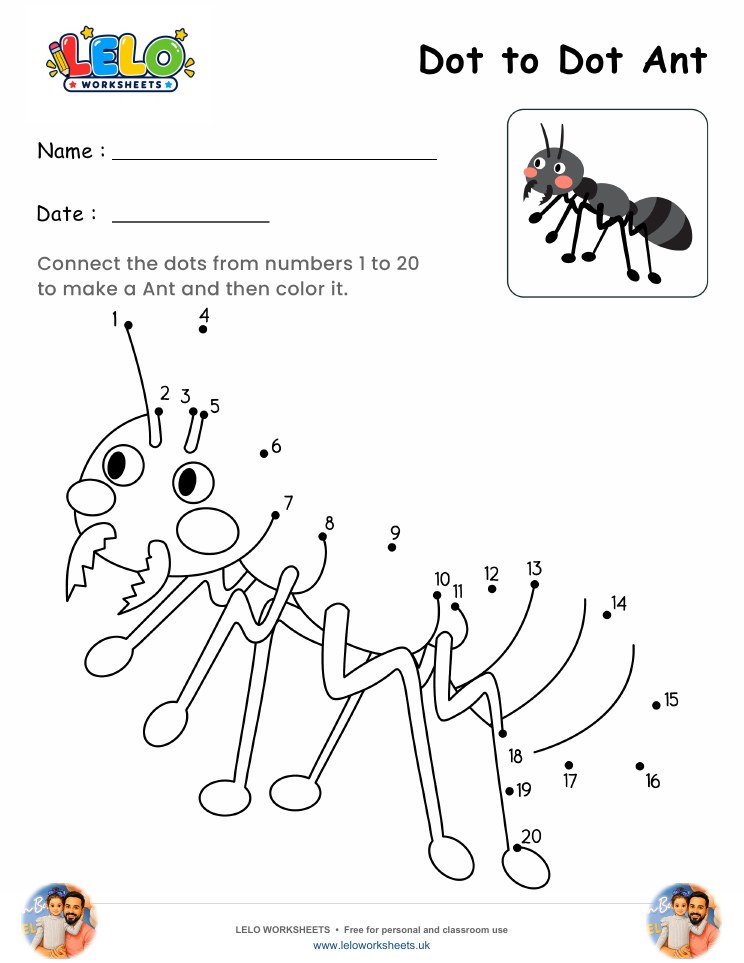 Dot to Dot Ant Worksheet worksheet preview