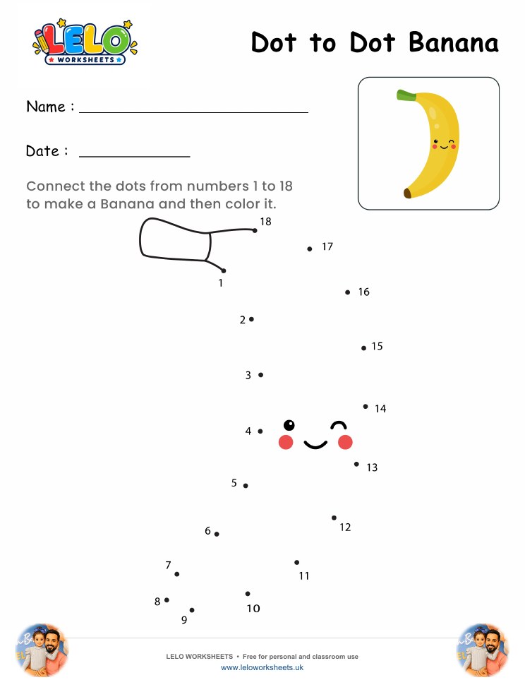 Dot to Dot Banana Worksheet worksheet preview