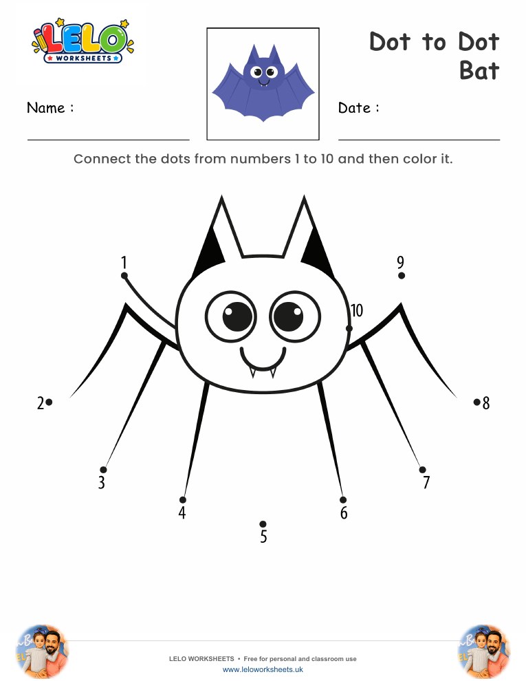 Dot to Dot Bat Worksheet worksheet preview