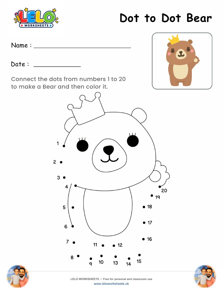 Dot to Dot Bear Worksheet worksheet preview