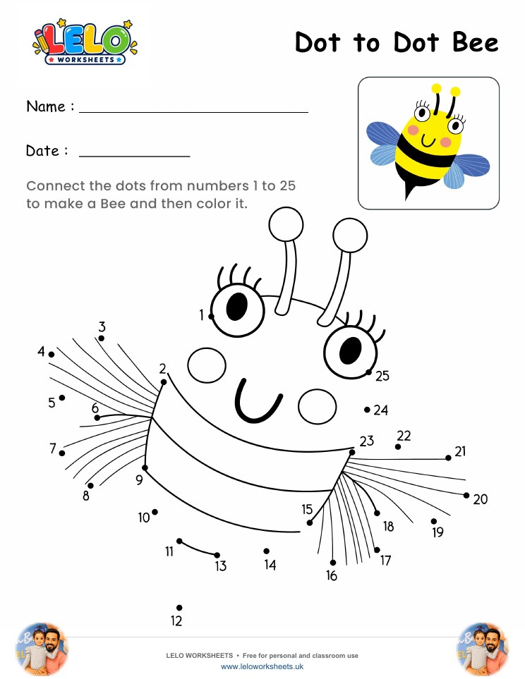 Dot to Dot Bee Worksheet worksheet preview