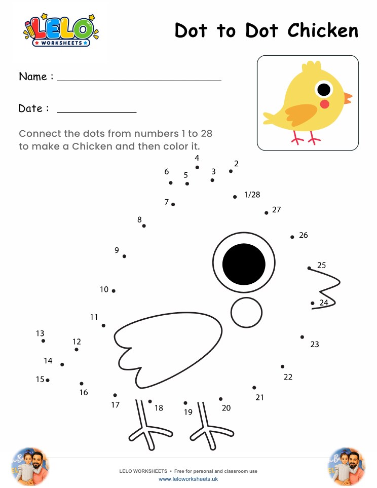Dot to Dot Chicken Worksheet worksheet preview