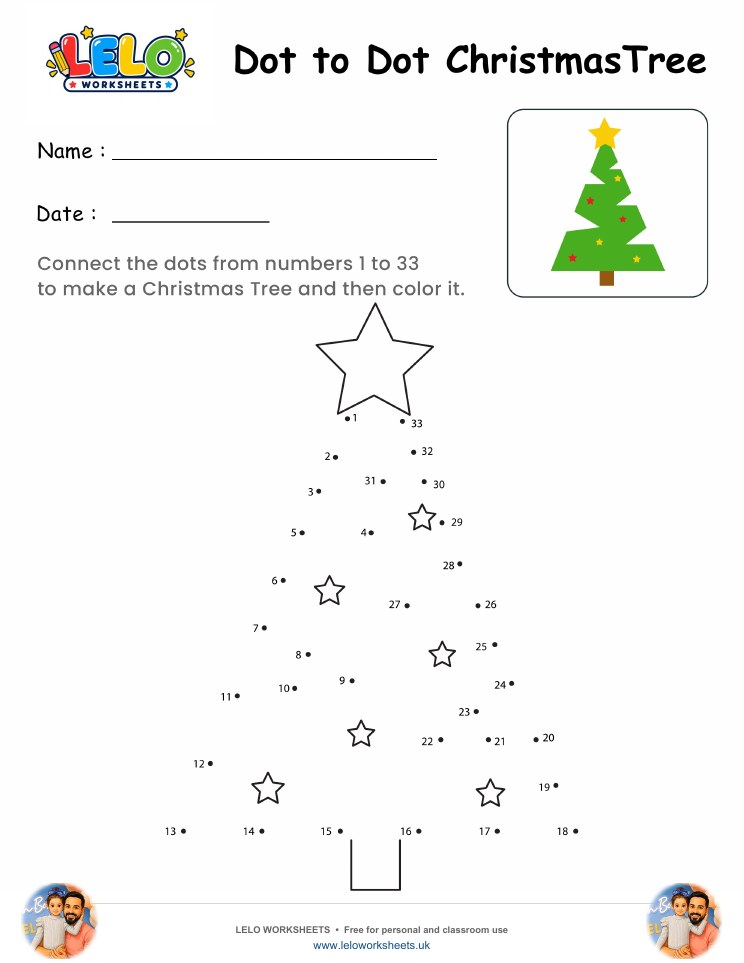 Dot to Dot Christmas Tree Worksheet worksheet preview