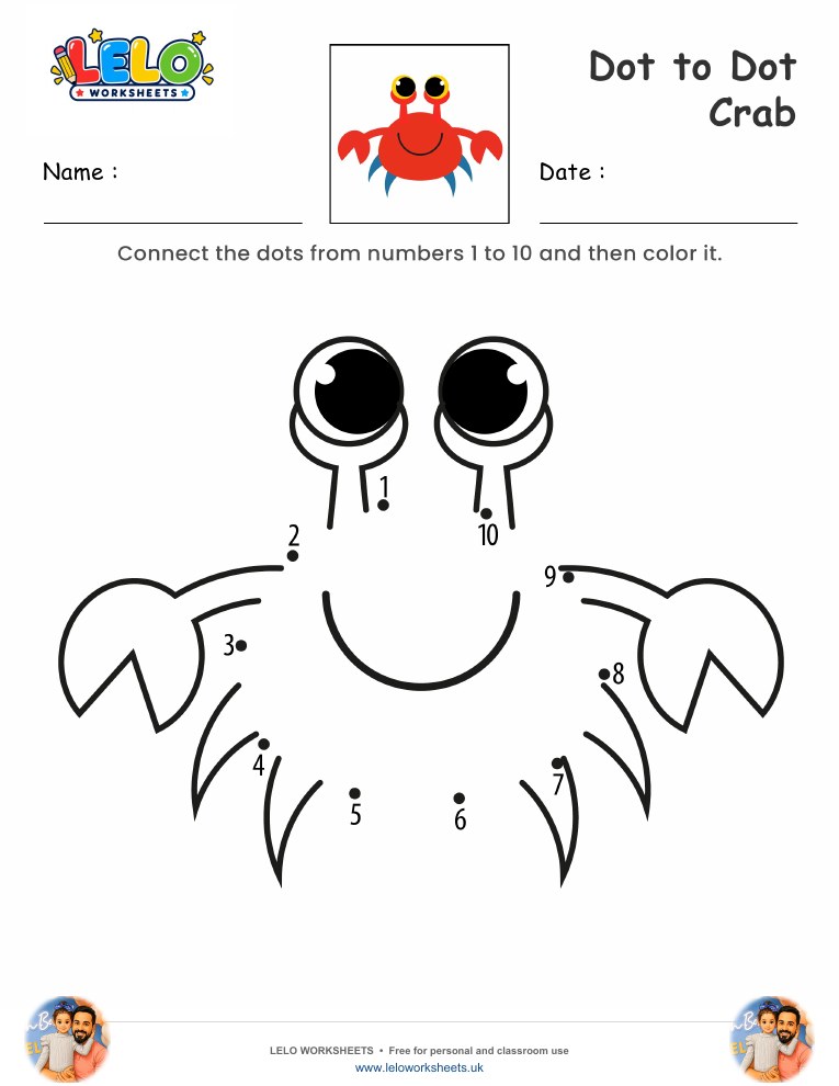 Dot to Dot Crab Worksheet worksheet preview